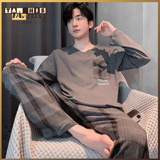 Quần kẻ caro đồ ngủ nam xuân thu 100% cotton dài tay mẫu mới 2024 thường ngày size lớn có thể mặc ra ngoài Bộ đồ mặc ở nhà