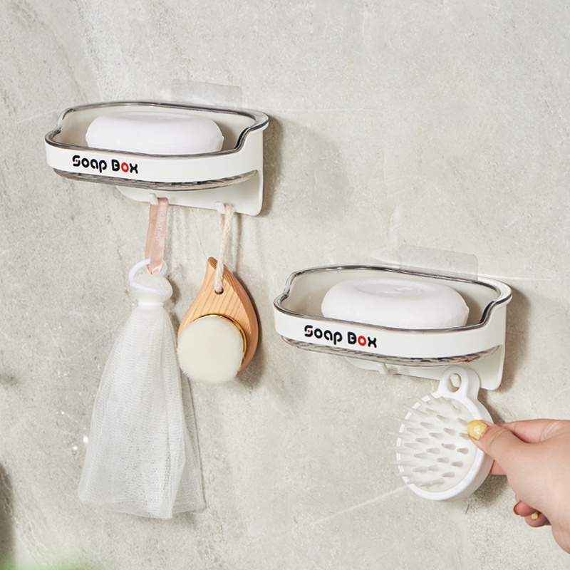 Khay Đựng Xà Phòng Hai Tầng Gắn Tường Sáng Tạo Có Móc Treo Cho Nhà Tắm
