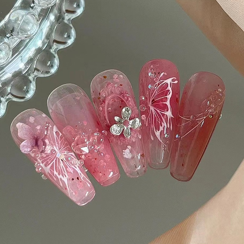 1 Hộp Hạt Kim Cương Giả Hình Tròn Họa Tiết Bướm Trang Trí Móng Tay diy