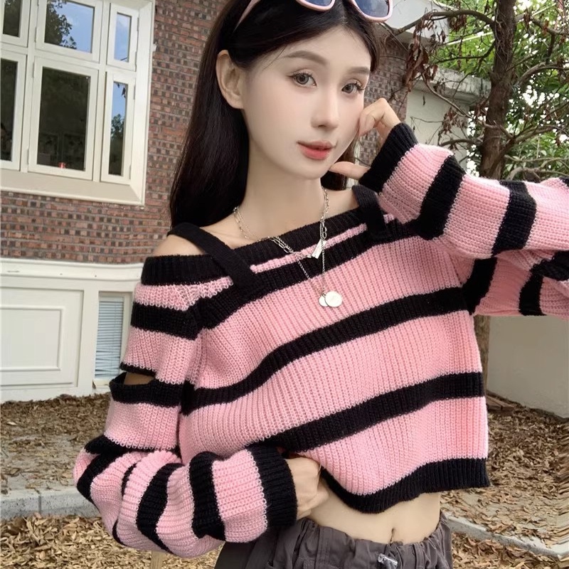 Áo sweater Dệt Kim Trễ Vai Thời Trang Thu Đông Kiểu Dáng Mới Quyến Rũ