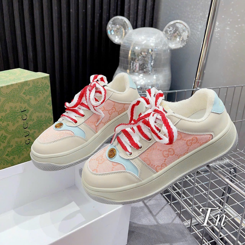 Giày Thể Thao Guuci Nữ Màu Hồng Kem, Sneakers GC Mẫu Mới Nhất Fullbox