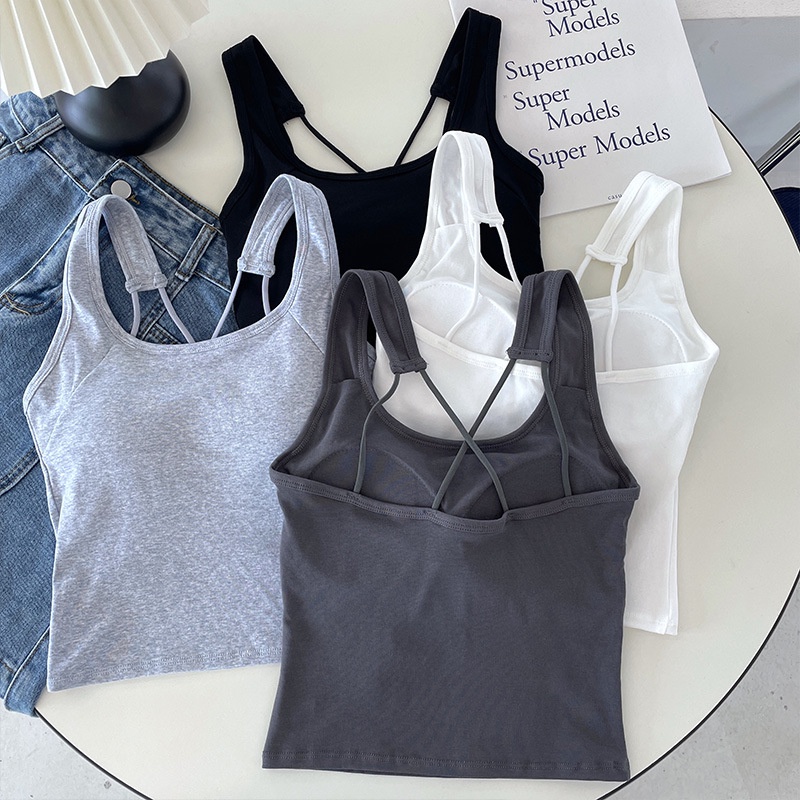 Áo tank top Sát Nách Vải cotton Thiết Kế Hở Lưng Quyến Rũ Cho Nữ
