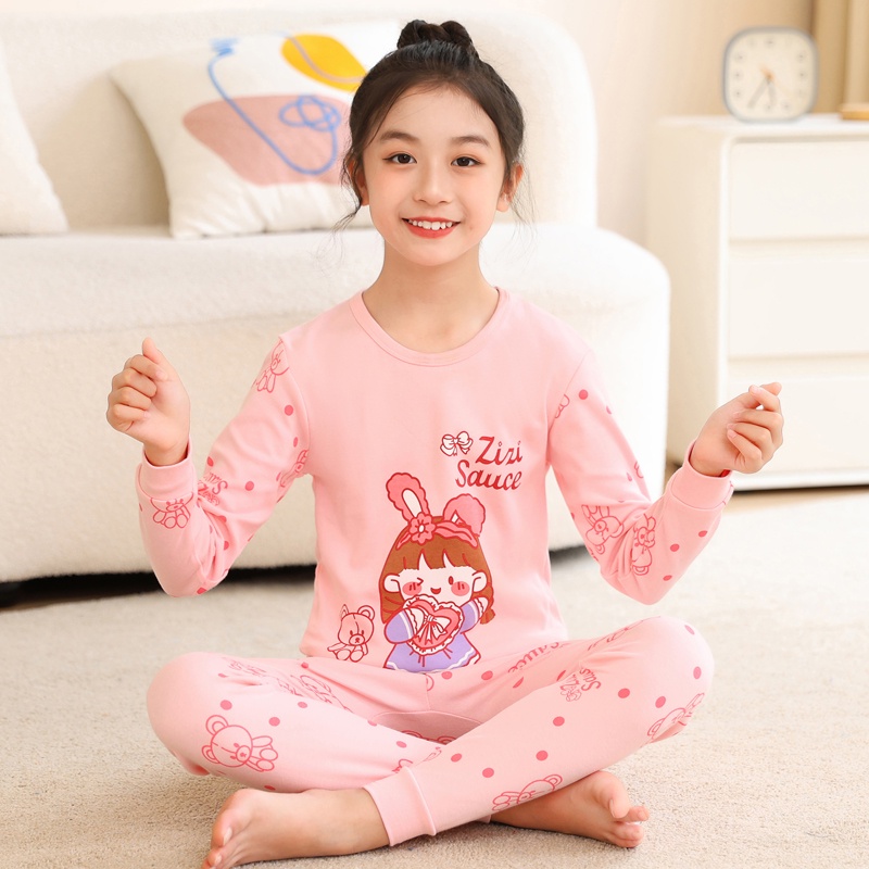 Set Đồ 2 Món Gồm Áo Thun + Quần Dài 100% cotton In Họa Tiết Hoạt Hình Dành Cho Bé Gái 2-12 Tuổi