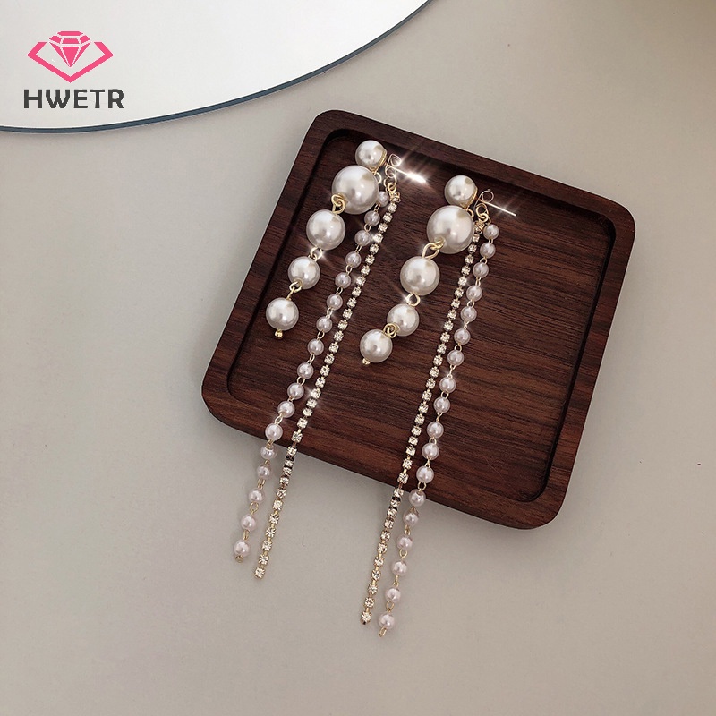 Khuyên Tai Dáng Dài Đính Hạt Ngọc Trai Phong Cách vintage Mới