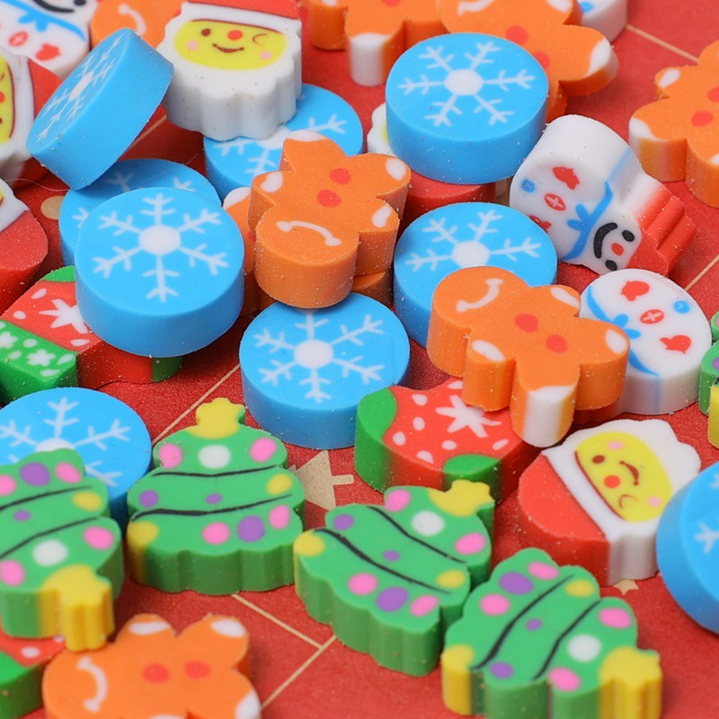 Set 10 Cục Tẩy / Tẩy Bút Chì Bằng Cao Su Mềm Hình Hoa Tuyết / Ông Già Noel Hoạt Hình Vui Nhộn Làm Quà Tặng Cho Học Sinh