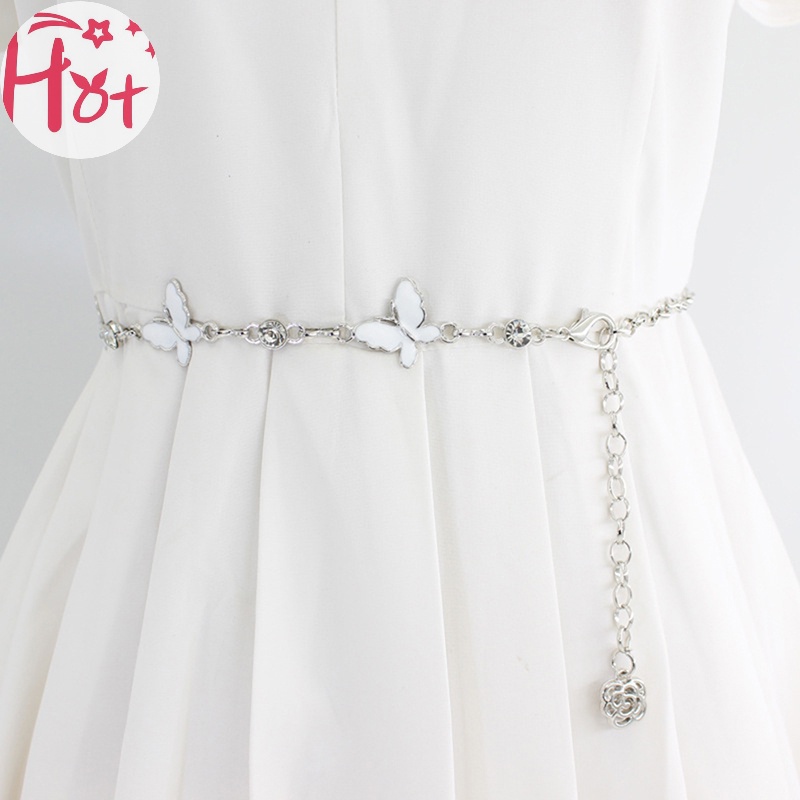 Jr Thắt Lưng Dây Xích Kim Loại Mảnh Mặt Hình Bướm Có Thể Điều Chỉnh Trang Trí Đầm / Áo Len
