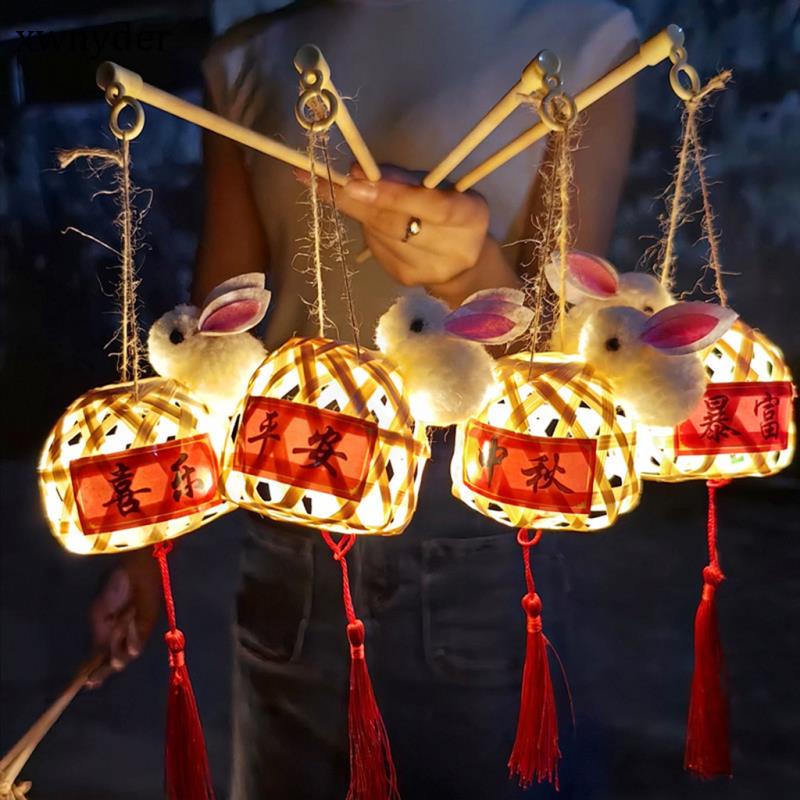 Đèn Lồng Led Lồng Đèn Tết Trung Thu Giỏ Tre Đan Tre Mini Hình Thỏ Dạ Quang Trang Trí Lễ Hội Mùa Thu 2023 Trung Thu