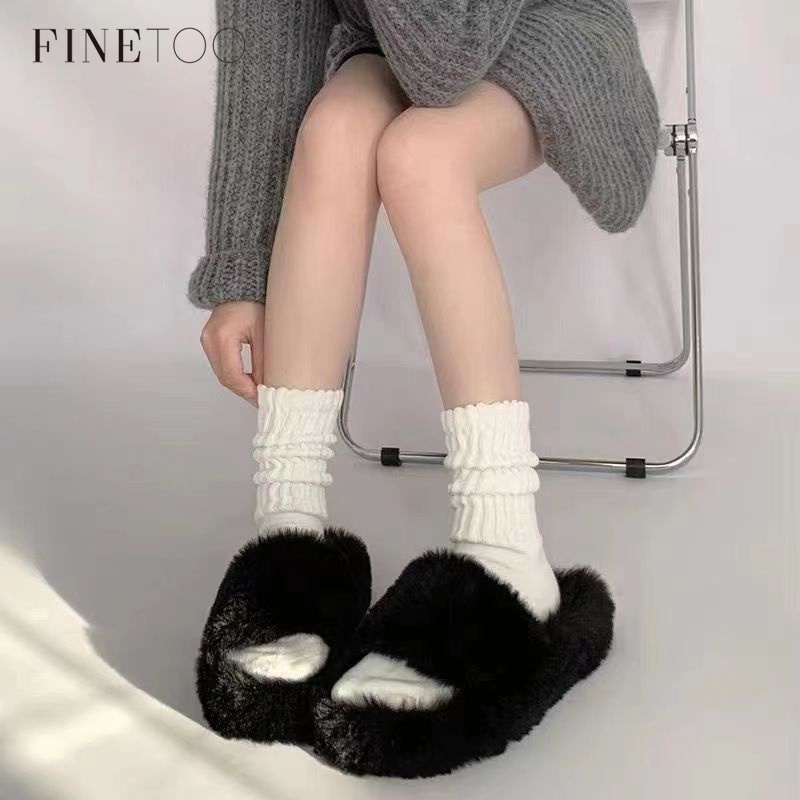 FINETOO Vớ cotton Cổ Cao Màu Trơn Phong Cách Nhật Bản Màu Sắc