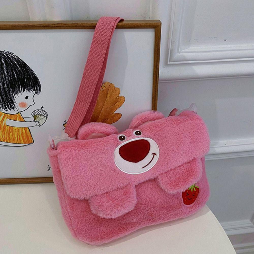 Túi Đeo Chéo Hình Chú Gấu / Dâu Tây Hoạt Hình Cỡ Lớn Dễ Thương Cho Nữ