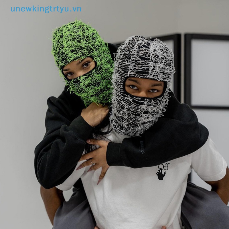 Unewtyu Mũ Len Trùm Đầu Kèm Khẩu Trang Che Mặt Họa Tiết Rằn Ri Phong Cách hip hop balaclava