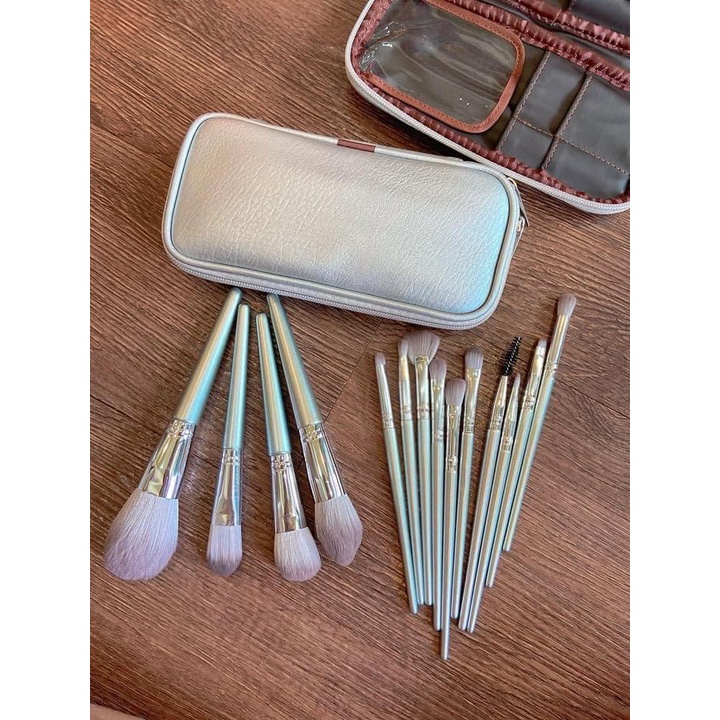 Bộ Cọ Trang Điểm Makeup Cá Nhân 14 Cây +Kèm Bao Da Xám