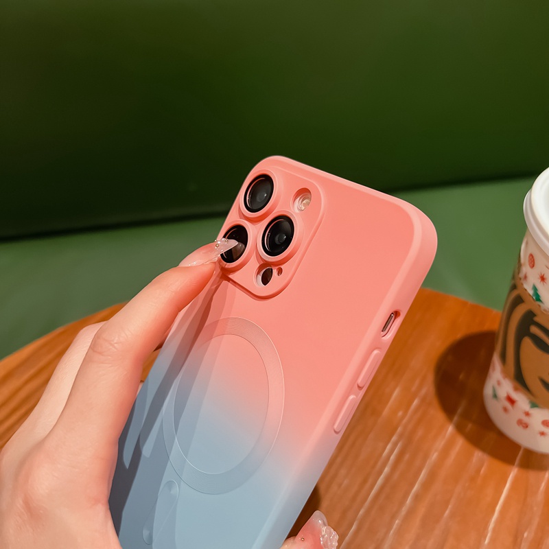 Sang Trọng Ốp Điện Thoại Silicon Mềm Từ Tính Màu gradient Cho iphone 15 14 13 12 11 pro max plus Welldream02