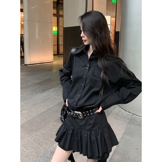 Đầm Sơ Mi Chiết Eo Thiết Kế Lệch Tà Cá Tính