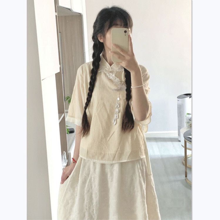 Mới Bộ Áo + Chân Váy Thời Trang Mùa Hè Phong Cách Trung Hoa