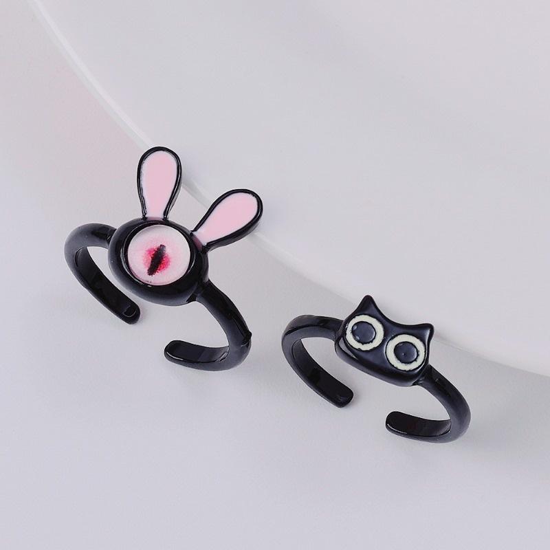 Nhẫn Hở Hình Mèo Đen / Thỏ Hoạt Hình Bằng Nhựa resin Dễ Thương Có Thể Điều Chỉnh Cho Cặp Đôi