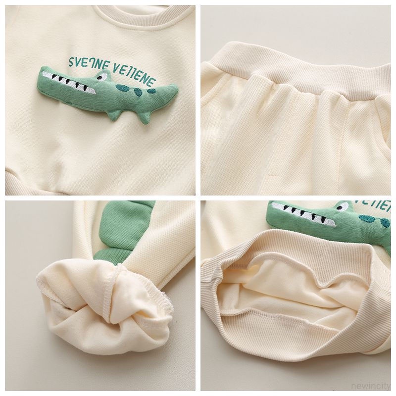 Set Áo Hoodie In Hình Cá Sấu Hoạt Hình + Quần Dài Phong Cách Hàn Quốc Cho Bé