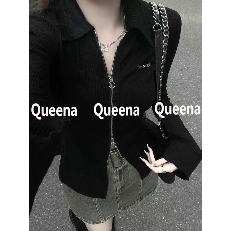 Queena Áo Len áo khoác cardigan áo cardigan Thời trang hàn quốc A21K0I5 36Z230909