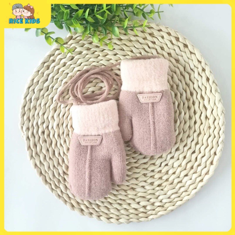 Găng tay len lót lông dành cho bé trai bé gái mùa đông 2-4 tuổi và 4-12 tuổi Găng tay len mùa đông cho bé