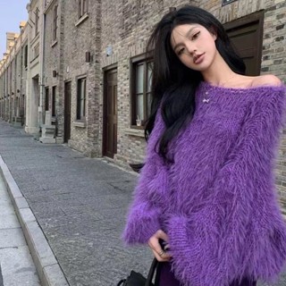 Áo Len Màu Tím Dáng Rộng Phong Cách Hàn Quốc Thời Trang Thu Đông Mới áo sweater áo len dài tay form rộng