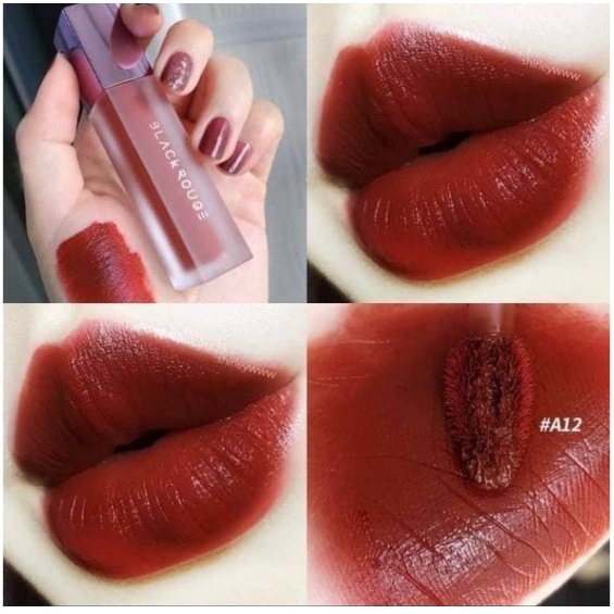 Son black rouge A12 đỏ nâu siêu lì son kem black rouge