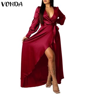 Đầm satin Dài Tay Cổ Chữ v Thời Trang vintage Cho Nữ