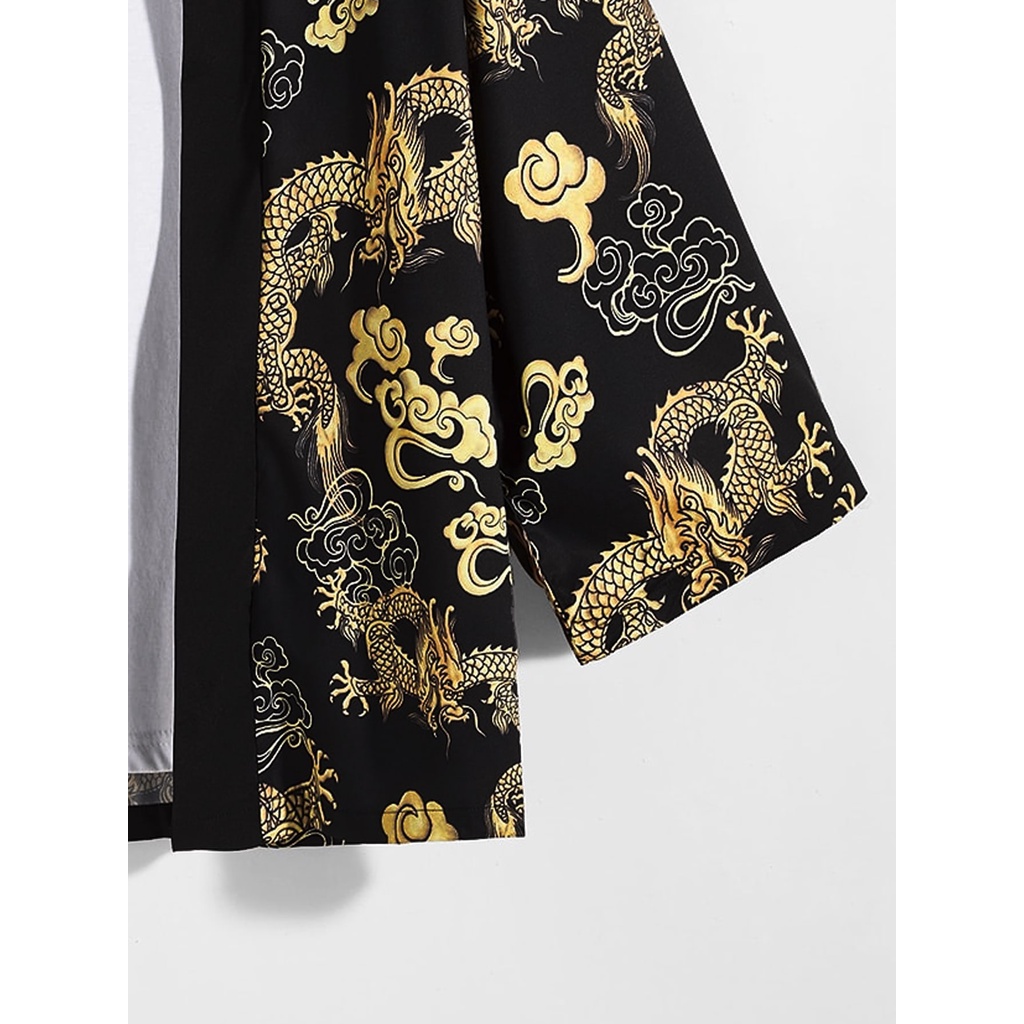 Áo kimono Nhật Bản Dài Tay Dáng Rộng In Hình Rồng Toàn Diện Thoải Mái Cho Nam