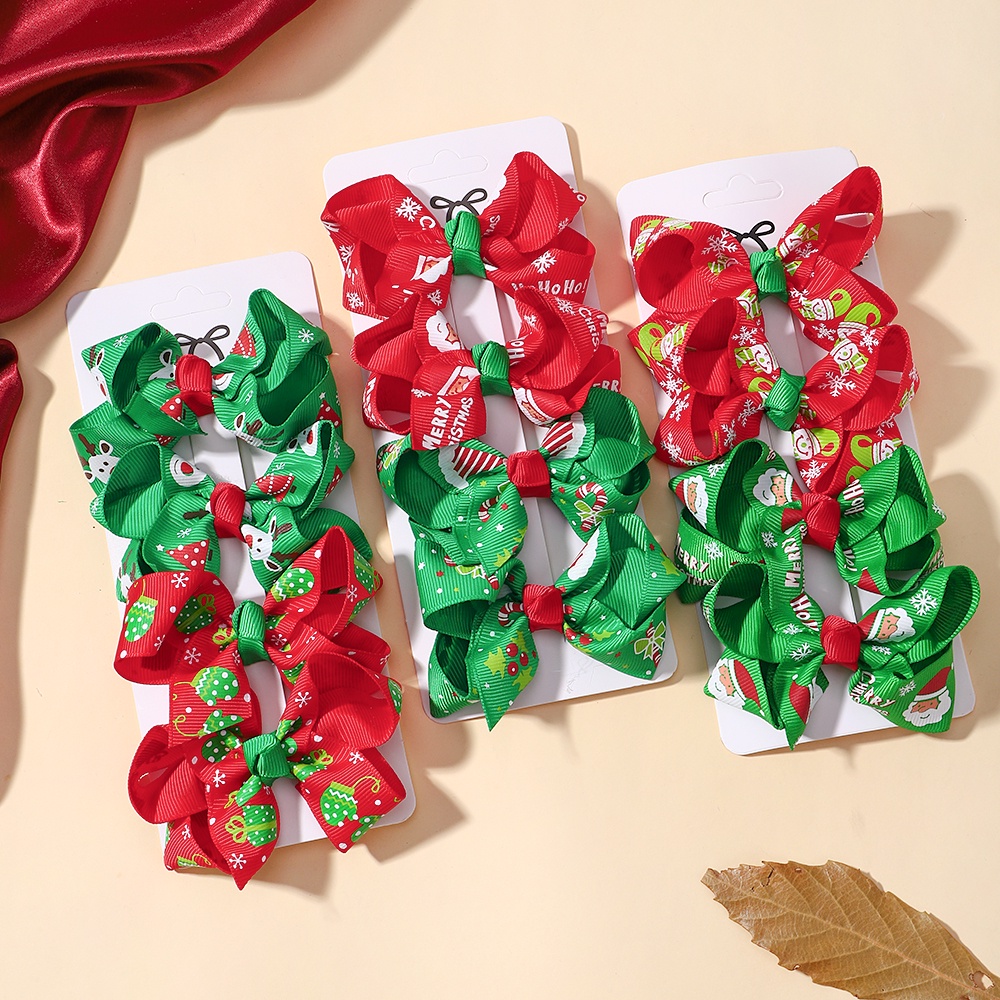 Set 4 / 6 / 8 Kẹp Tóc Nơ Giáng Sinh Năm Mới Cho Bé Gái