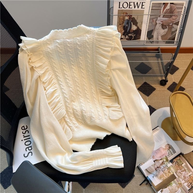 Áo Khoác cardigan Dệt Kim Phối Voan Nhún Bèo Ngọt Ngào Thời Trang Cao Cấp