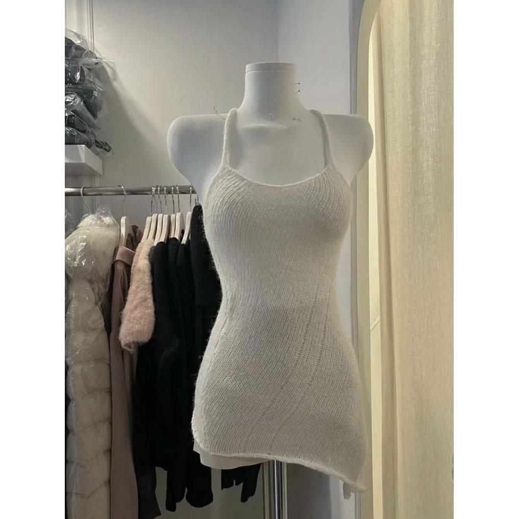 Áo Dệt Kim Sát Nách Dáng Ngắn Màu Trơn Thiết Kế Không Đồng Đều Thời Trang Cho Nữ