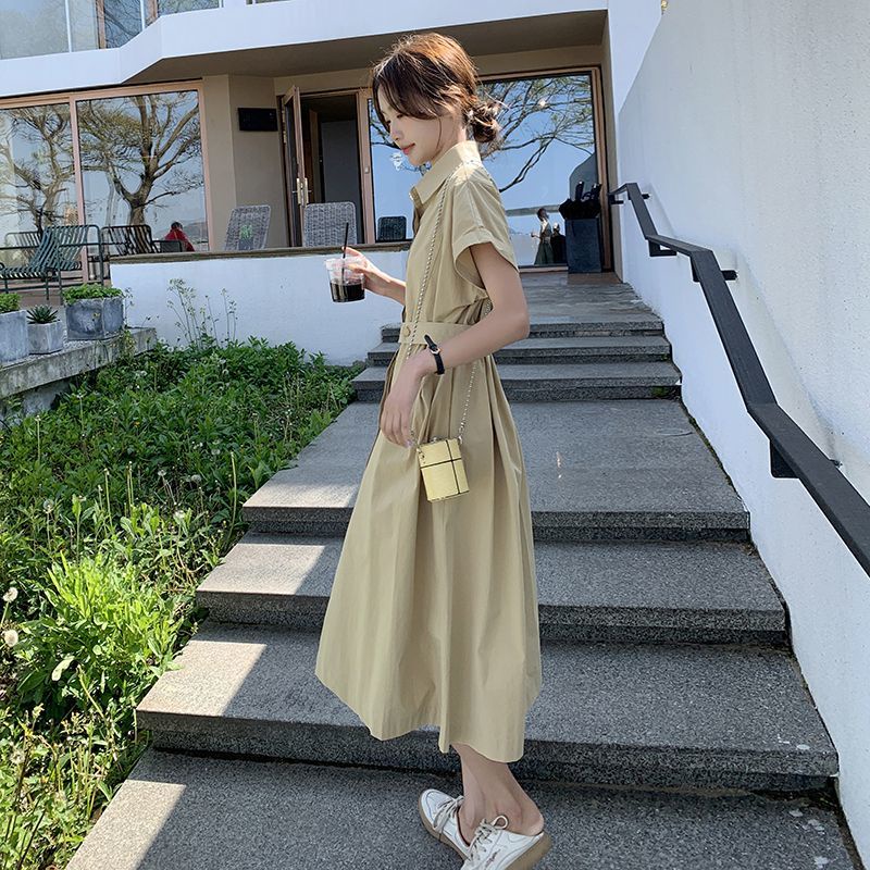 Đầm Sơ Mi Cổ polo Ôm Eo Thời Trang Mùa Hè Cho Nữ