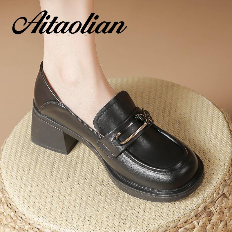 Giày Da Cao Gót 5.5cm Phong Cách retro Anh Quốc Cho Nữ