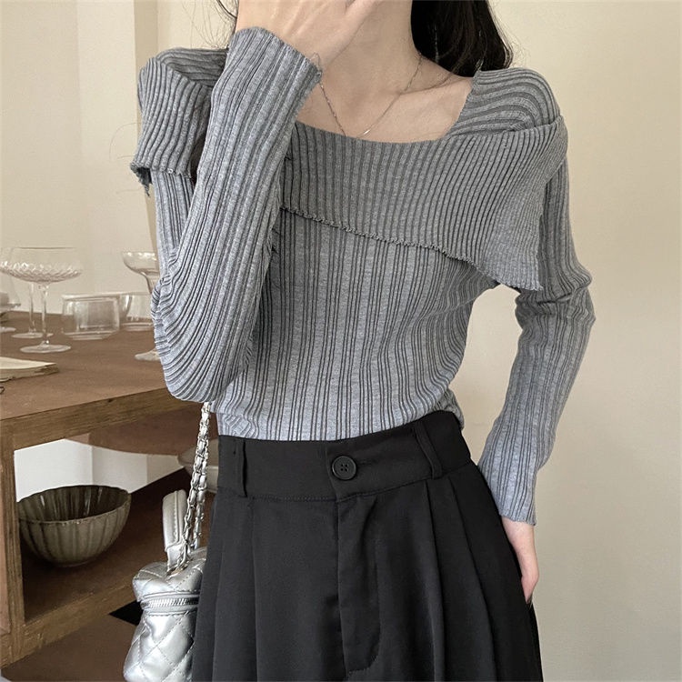 One Áo sweater Dệt Kim Trễ Vai Dáng Ôm Thời Trang Thu Đông Cho Nữ