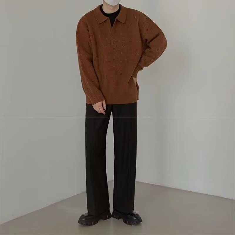 Áo sweater Dệt Kim Tay Dài Cổ polo Thời Trang Mùa Đông Cho Nam