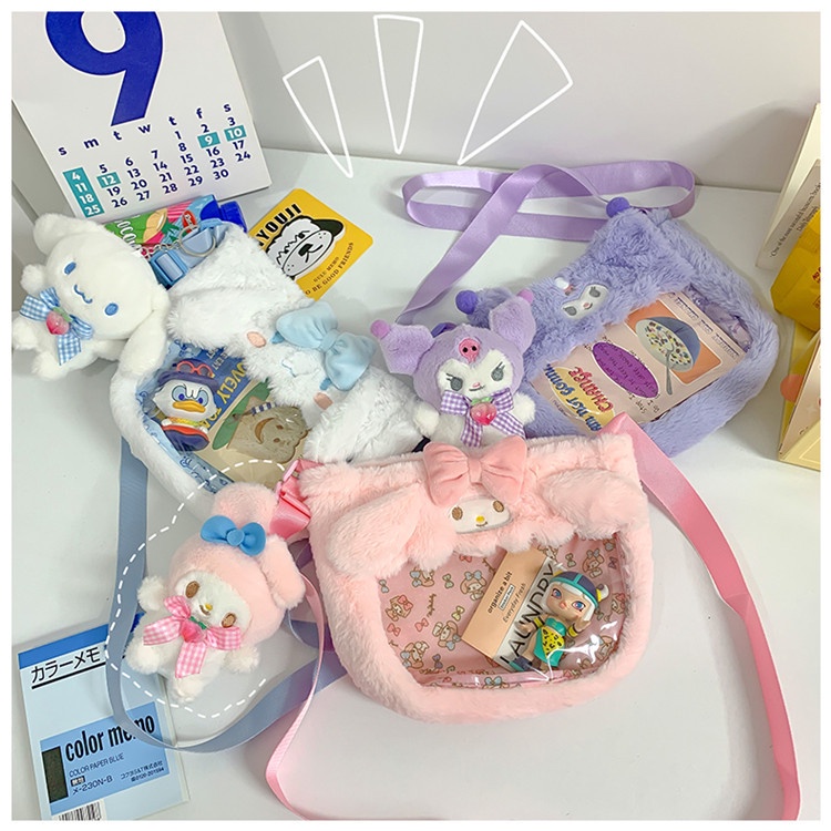Sanrio Túi Đeo Chéo Hình kuromi cinnamoroll my melody hello kitty Bằng Lông Nhung Dễ Thương Xinh Xắn
