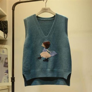 Áo len sát nách dáng rộng cổ chữ v thời trang mùa thu