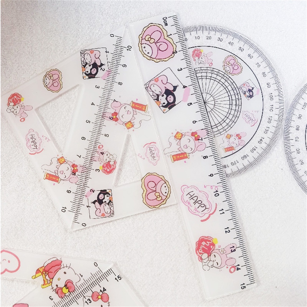 ⚡VẬN CHUYỂN NHANH⚡⚡ 1 Bộ Thước Acrylic Sanrio In Hình Dễ Thương Melody Kuromi Hello Kitty Cinnamoroll Đo Lượng Giác Thước đo Cần   Cho Học Sinh