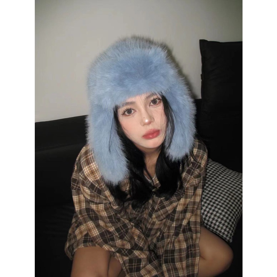 Ins Mũ Lông Giả Lông Chồn Nhỏ Che Tai Bảo Vệ Mặt Giữ Ấm Trượt Tuyết Mùa Đông Phiên Bản Hàn Quốc lei feng Cho Nữ