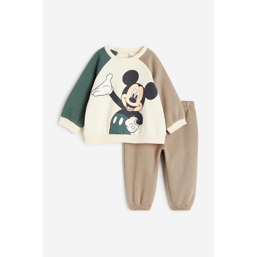 ✨MALINHKID✨N049- Bộ thun phối xanh nâu chuột cổ tròn trẻ em VNXK