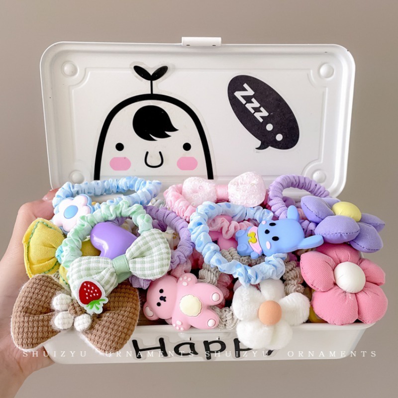 Set 5 Dây Cột Tóc Đính Hoa Hoạt Hình Nhiều Màu Sắc Ngọt Ngào Cho Bé Gái