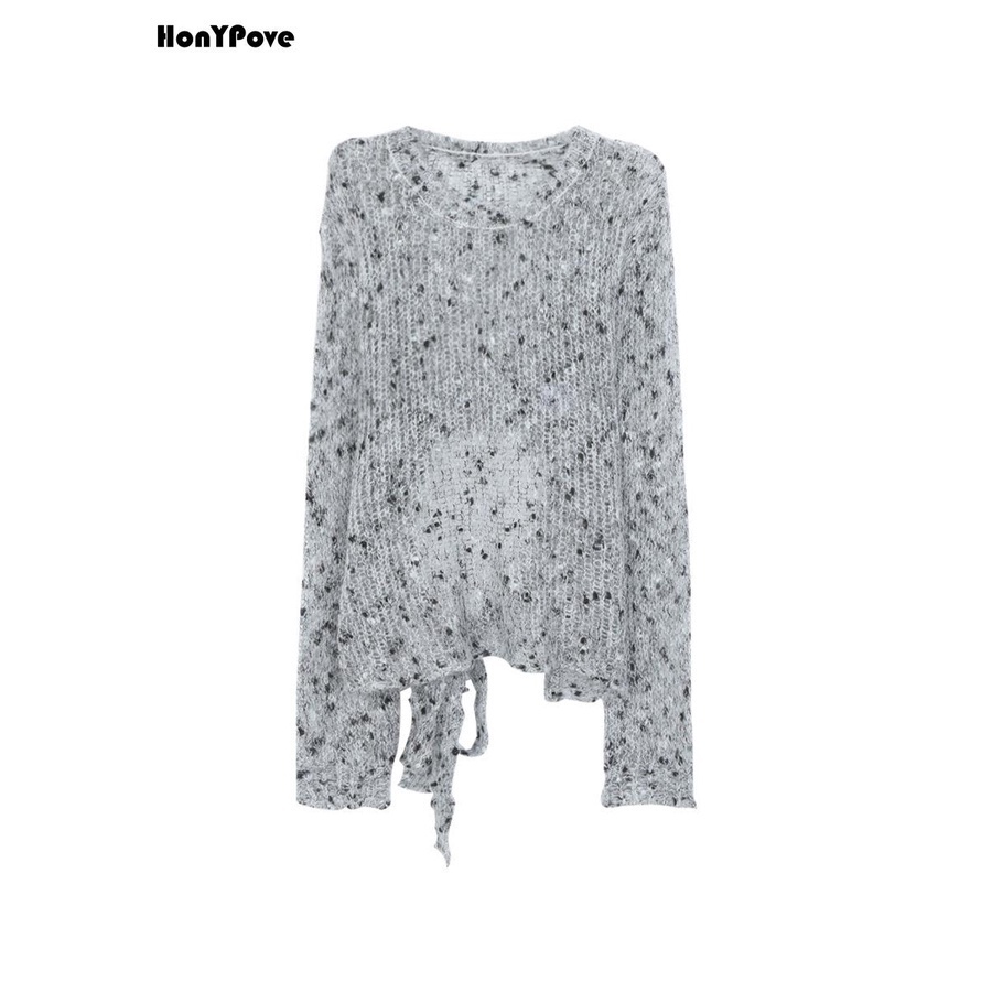 Honypove Áo sweater Dệt Kim Tay Dài Khoét Lỗ Thời Trang Xuân Thu 2023 6vkn