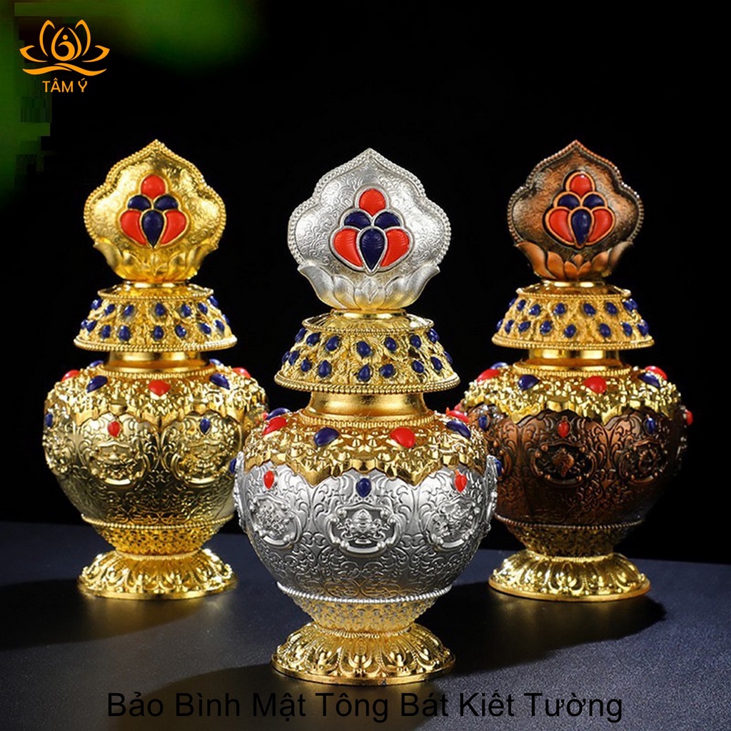 Bảo Bình Bát Kiết Tường Họa Tiết Tinh Xảo, Màu Sắc Rực Rỡ, Chất Liệu Hợp Kim, Pháp Bảo Kim Cang Thừa Mật Tông Tâm Ý