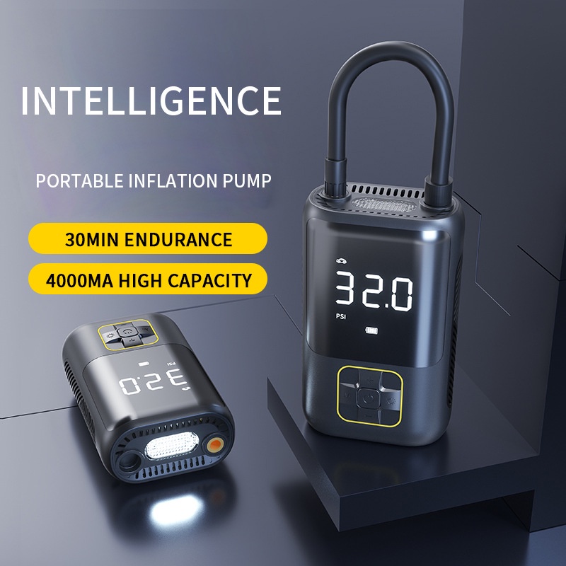 Bơm Lốp Điện Tử Thông Minh Không Dây LAMJAD Màn Hình Led, Máy Bơm Hơi Ô Tô Đa Năng Tự Ngắt Có Sạc Pin