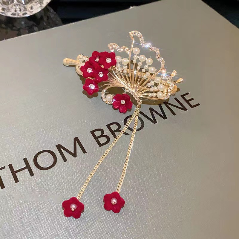 Mới Kẹp Tóc Hình Hoa lily of the valley Phối Tua Rua Có Độ Co Giãn Cao Cho Cô Dâu