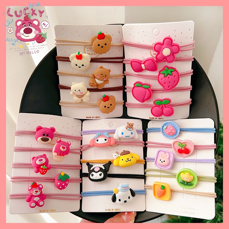 Set 5 Dây Cột Tóc Co Giãn Hình Gấu / Dâu Tây Dễ Thương