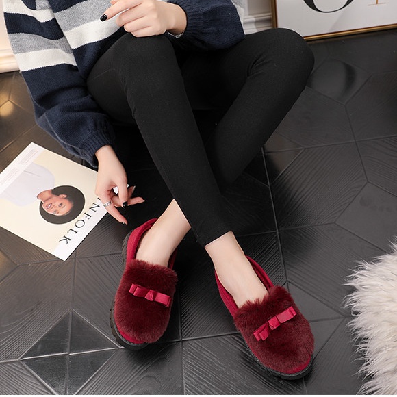 Giày Lười cotton Lót Nhung Ấm Áp Đế Bằng Phong Cách Hàn Quốc Thời Trang Thu Đông Cho Nữ