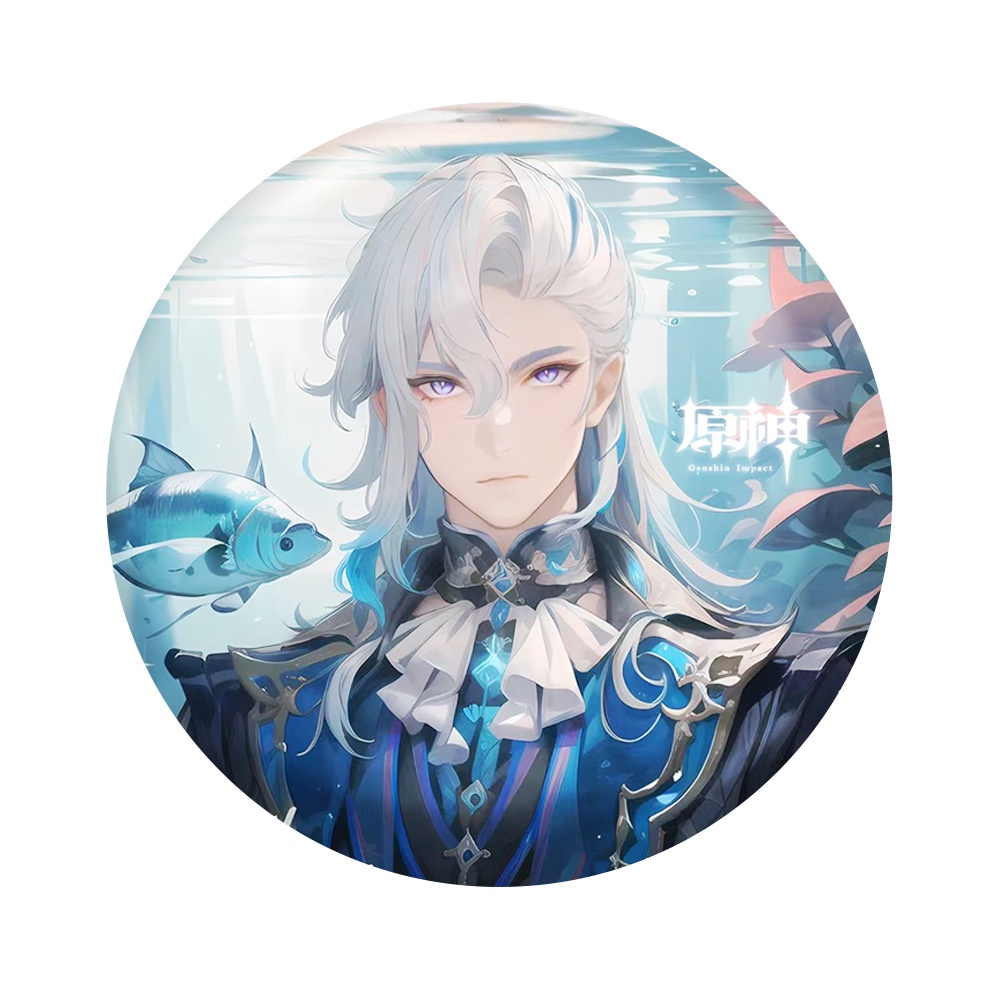 Genshin Impact Bộ Quà Tặng gồm Chìa khóa Keychain Badge, Thẻ nhỏ Mini Card, Bưu thiếp Postcard và Vé laze Laser Ticket Neuvillette TKXQ1