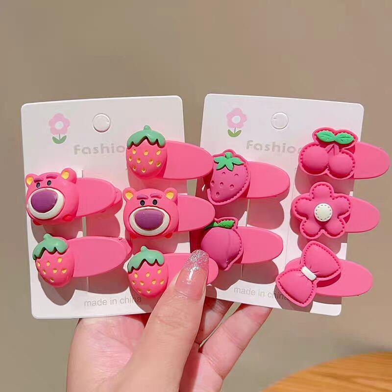 Set 5 Kẹp Tóc Họa Tiết Trái Dâu Hoạt Hình Dễ Thương Cho Bé Gái