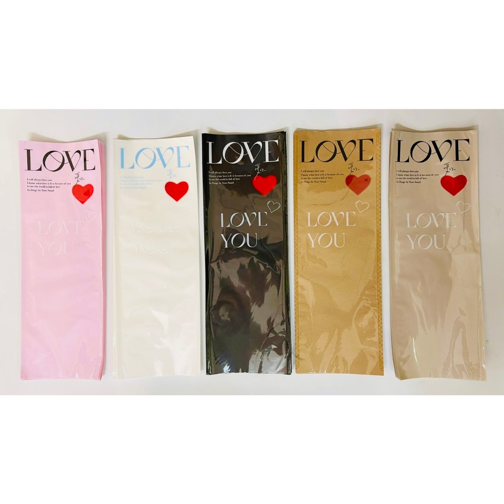 Tập 20 túi đựng hoa 1 bông chữ love khổ 14cm*40cm