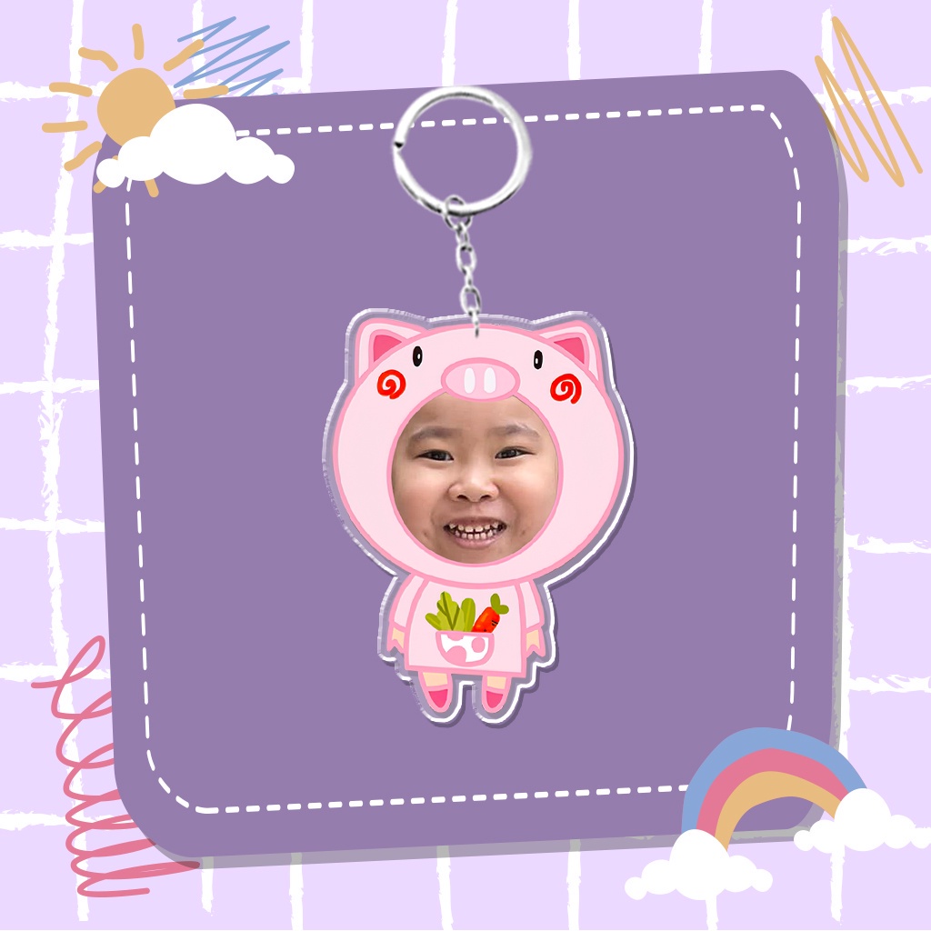 Móc khóa in theo yêu cầu ghép mặt một người Trí Decor chibi dễ thương đáng yêu có hộp quà tặng bạn bè, người thân