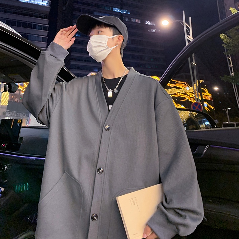 Áo Khoác cardigan Dệt Kim Cổ Chữ v Màu Trơn Thời Trang Mùa Thu Cho Nam